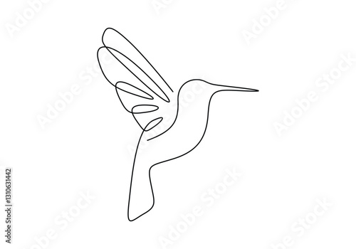 Continuous one line art of hummingbird. Flying bird single line drawing. Hummingbird one line art. Vector illustration