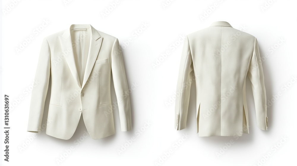 two different view (front and back) pearl white, textured blazer, featuring a classic two-button closure two different view (front and back) pearl white, textured blazer, featuring a classic two-button closure