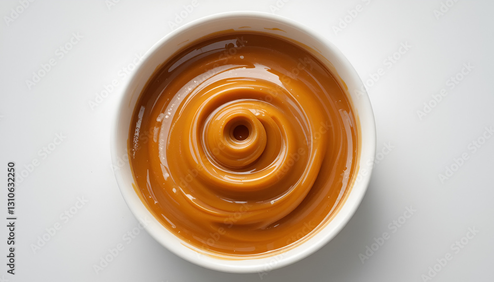 Smooth Caramel Sauce Swirl in White Bowl – Sweet Dessert Topping Smooth Caramel Sauce Swirl in White Bowl – Sweet Dessert Topping