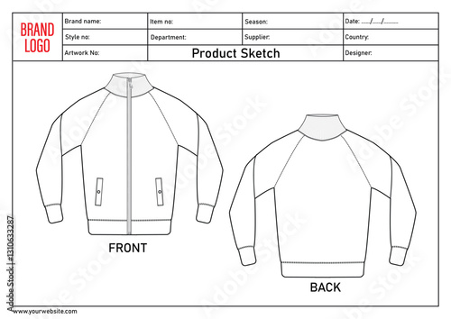 Jacket technical drawing templaet with tech pack details