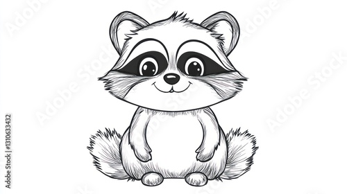 A cute cartoon raccoon sitting with a happy smiling expression