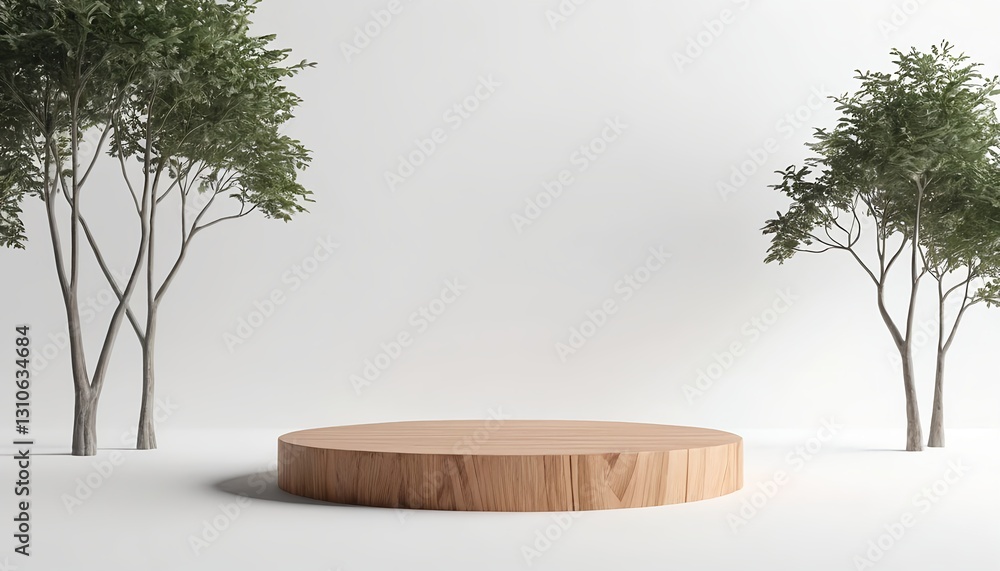 Wooden Podium with Trees, Minimalist Product Display Wooden Podium with Trees, Minimalist Product Display