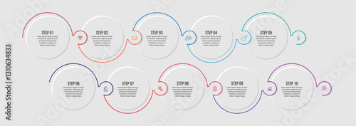 Simple circle infographic business with lines contains 10 steps with different icons. Good for your business presentation