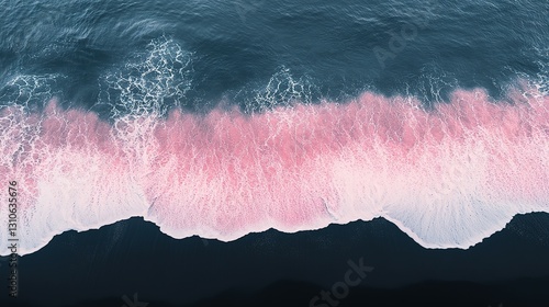 Wallpaper Mural Aerial view of breaking ocean waves over a black beach Torontodigital.ca