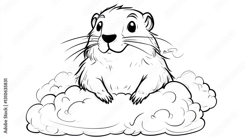 Obraz premium Cute Groundhog Sitting on a Cloud (3)