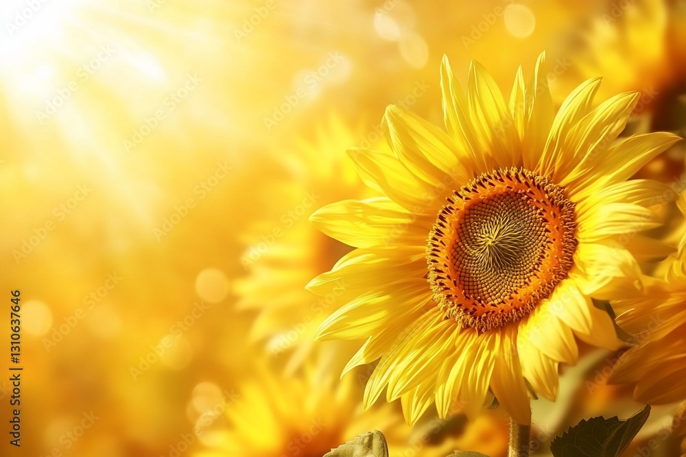 Fototapeta premium Vibrant Sunflower Golden Sunlight Summer Field Nature Photography
