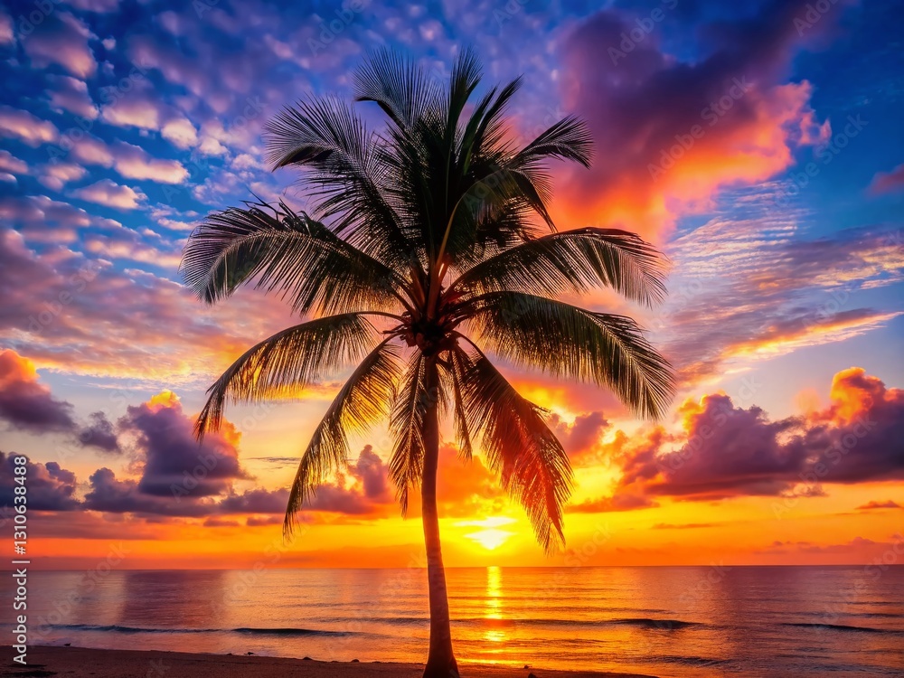 Obraz premium Majestic Palm Silhouette at Sunset: Rule of Thirds Composition