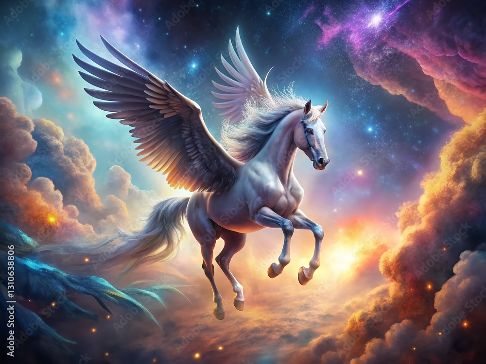 Majestic Pegasus Soaring Through Celestial Nebula: Premium AI-Generated Fantasy Art Majestic Pegasus Soaring Through Celestial Nebula: Premium AI-Generated Fantasy Art