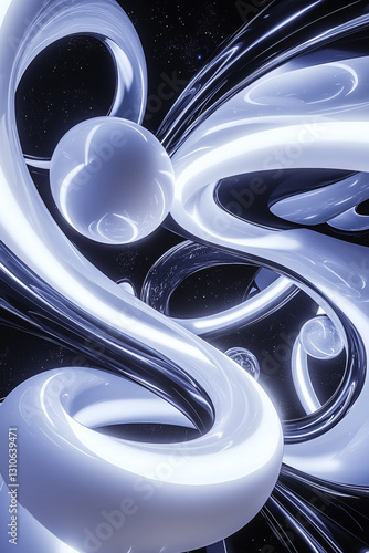 Wallpaper Mural White and black, background graphic with rotating neon toruses and sphere Torontodigital.ca