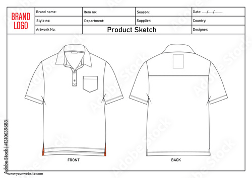 Polo shirt template with clothing tech pack details 