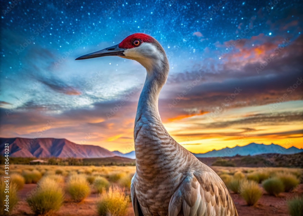 Fototapeta premium Majestic Sandhill Crane Portrait at Dusk, New Mexico
