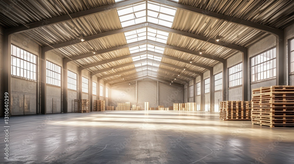 Serene Modern Warehouse Interior with Warm Natural Light Serene Modern Warehouse Interior with Warm Natural Light