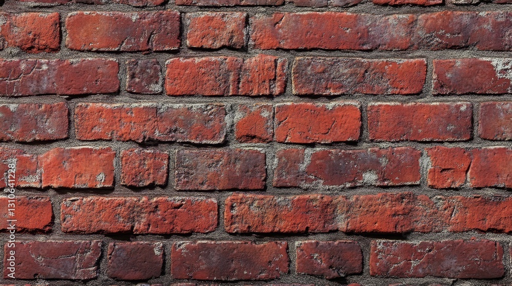 Obraz premium A textured red brick wall with a pattern of cement and stone, showcasing old construction and solid architecture