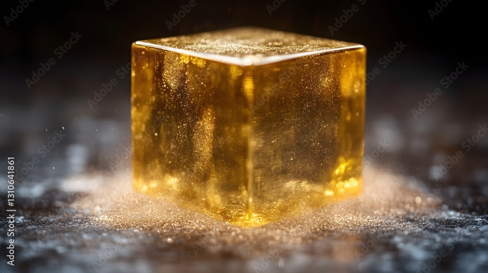 Golden Cube in Sparkling Dust Golden Cube in Sparkling Dust