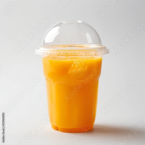 Refreshing Orange Juice in Plastic Cup with Lid