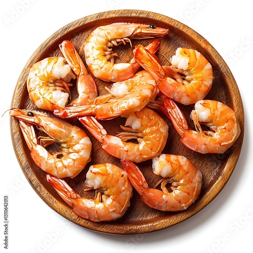 Fried shrimp with a crispy texture and golden color, arranged on a platter The shrimps are isolated on white background