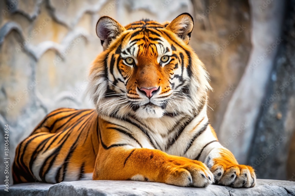 Majestic Tiger Relaxing: Aerial View of Orange and Black Stripes Majestic Tiger Relaxing: Aerial View of Orange and Black Stripes
