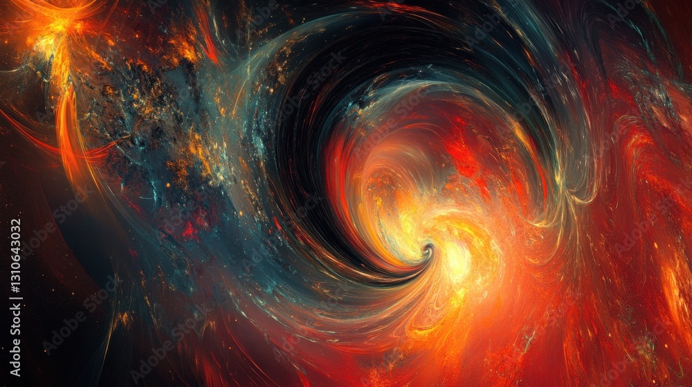 Obraz premium Glowing Sun and Planet in Space with Swirling Energy and Stars