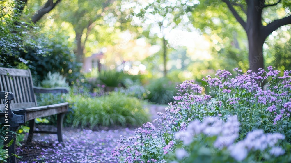 Serene Urban Garden Retreat with Soft Pastel Flowers in Bloom Serene Urban Garden Retreat with Soft Pastel Flowers in Bloom