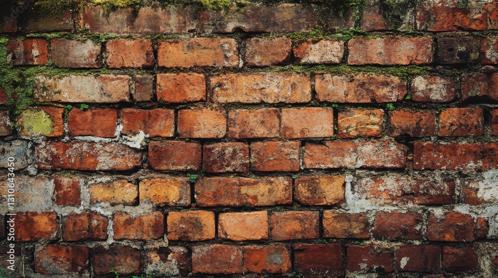 Naklejka premium Old red brick wall with textured rough surface