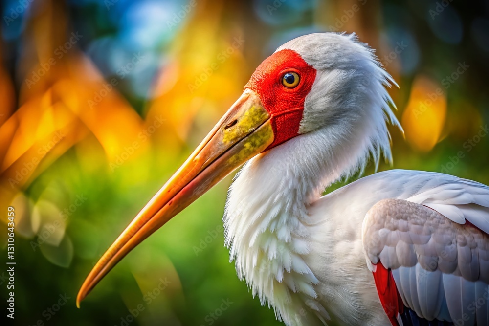 Fototapeta premium Majestic White-Billed Stork Portrait: Long Exposure Wildlife Photography