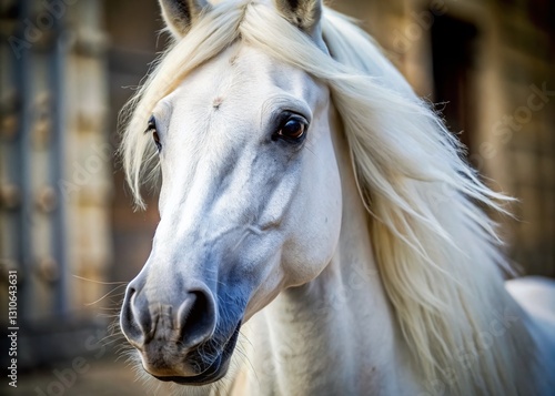 Wallpaper Mural Majestic White Horse Head Close-Up: Striking Black Eyes, Pure White Coat Torontodigital.ca