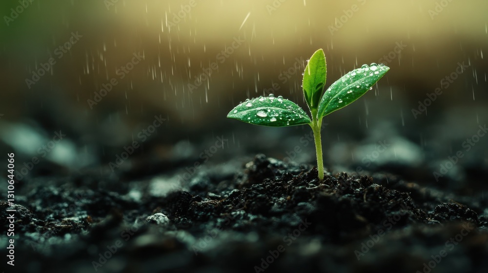 A young seedling growing in fresh spring soil symbolizing new life A young seedling growing in fresh spring soil symbolizing new life