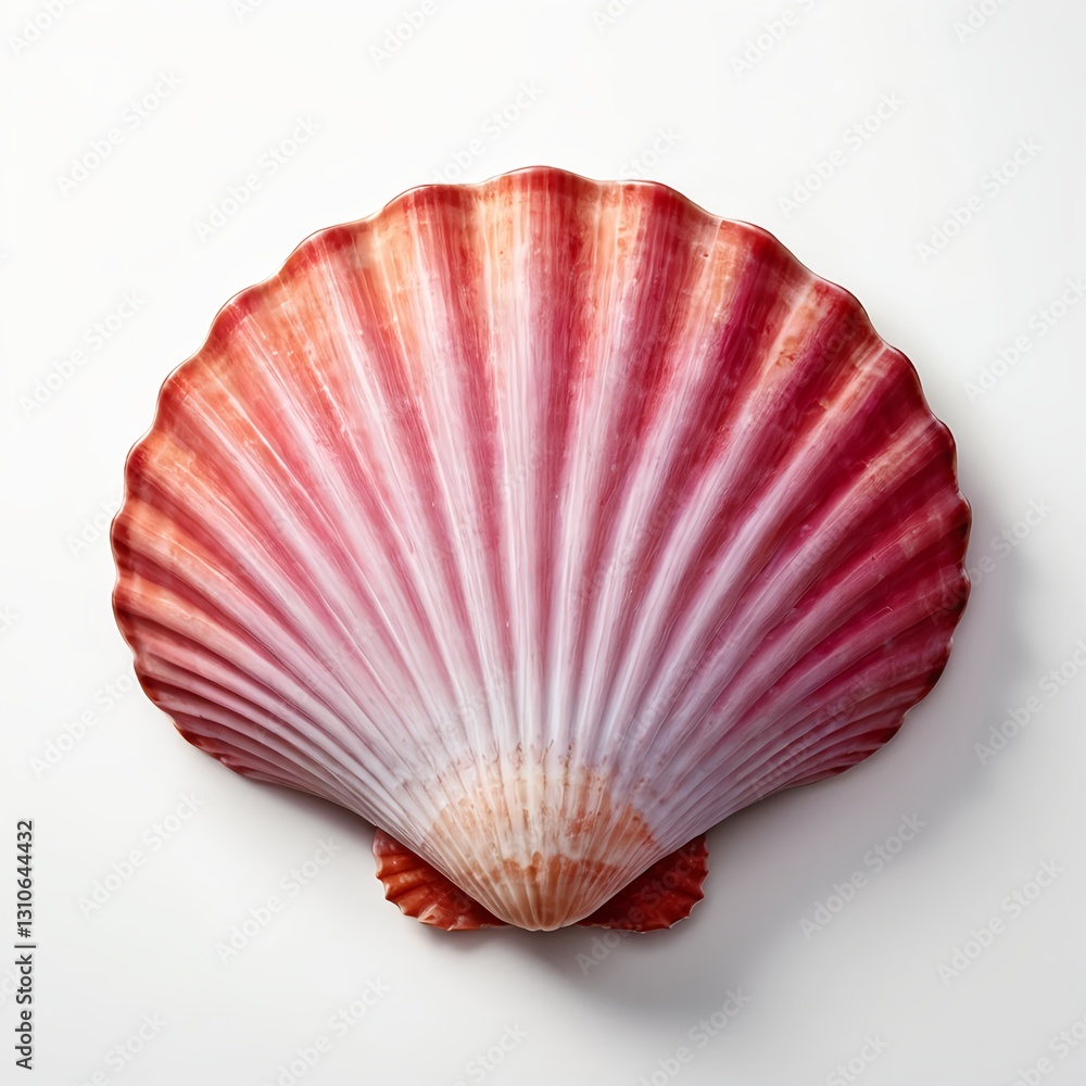 Fototapeta premium Single Pink Scallop Shell on White Background
