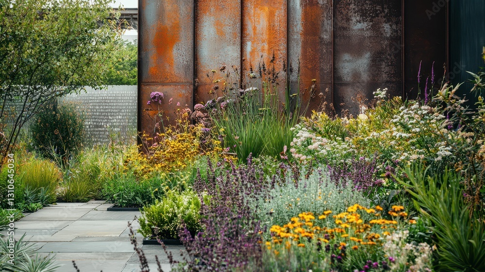 Fototapeta premium Urban Stylish Garden Design with Native Plants and Natural Elements