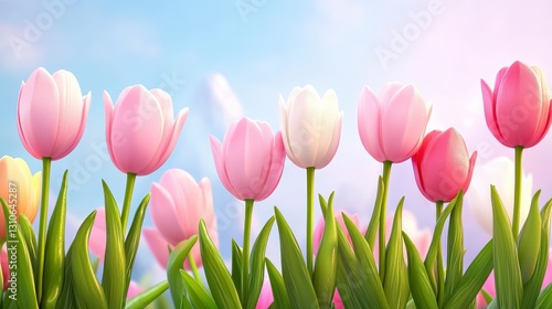 Serene Garden of Pastel Tulips in Bloom