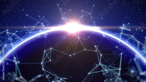 World network connection view from space satellite with lights connect between city light background loop