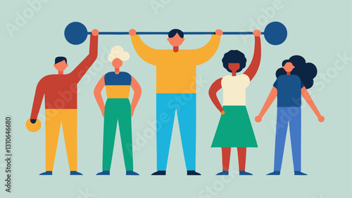 Team of Figures A group of diverse figures supporting each other while lifting weights symbolizing the importance of social support in building emotional resilience.