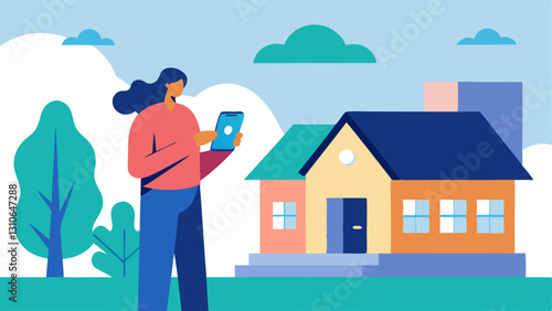Rental Property Management Someone checking their phone while standing on the porch of a rental property. The phone screen shows incoming rent payments with a backdrop of a sunny