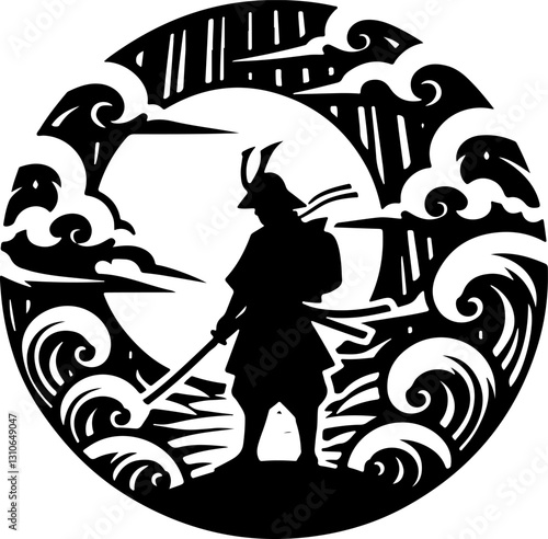 vector sketch illustration silhouette design poster samurai knight ethnic traditional classic vintage japan  