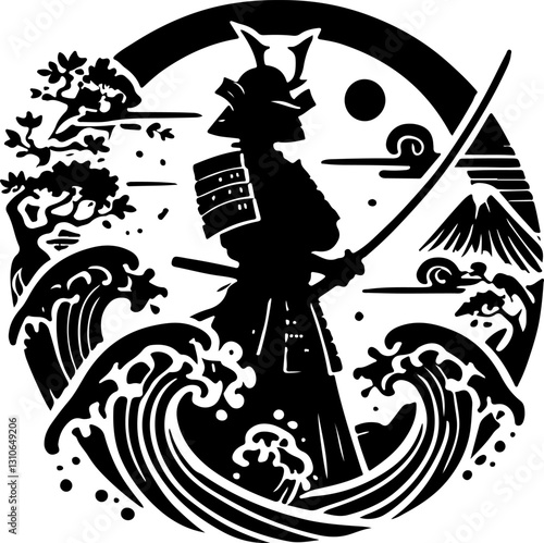vector sketch illustration silhouette design poster samurai knight with sword art ethnic traditional classic vintage japan  