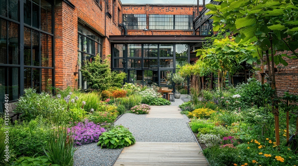 Vibrant Urban Garden in Renovated Industrial Space Vibrant Urban Garden in Renovated Industrial Space