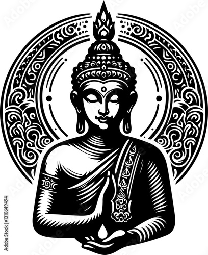 sketch vector illustration silhouette poster design of holy buddha statue meditating for pure heart ethnic traditional classic vintage 