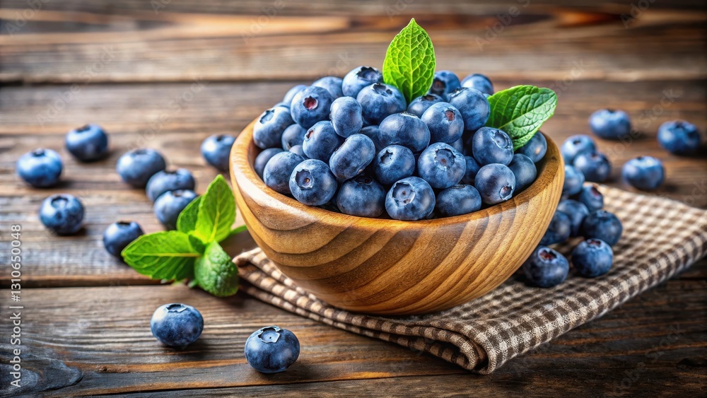 Fresh blueberries in a wooden bowl on a rustic table, wooden bowl, fresh blueberries Fresh blueberries in a wooden bowl on a rustic table, wooden bowl, fresh blueberries