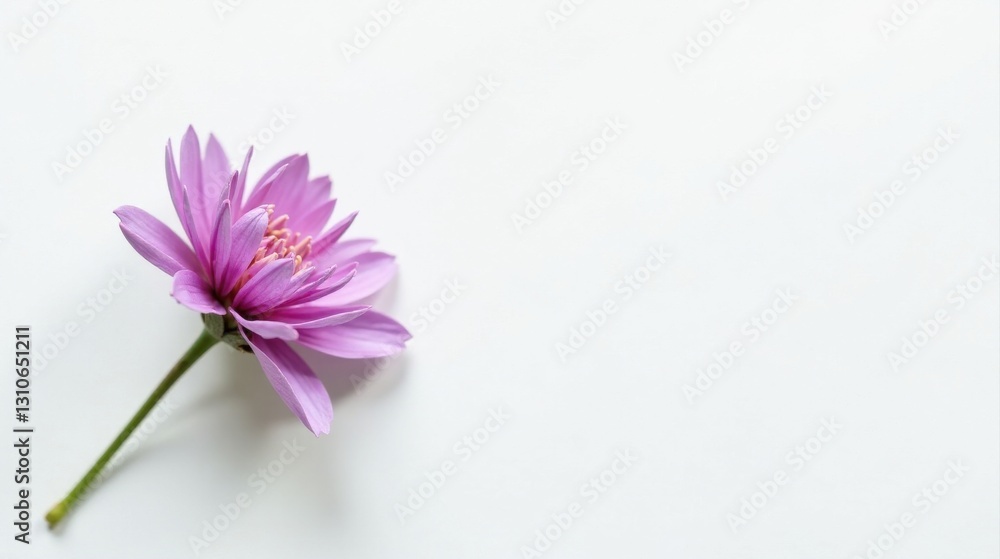 A Single Delicate Light Purple Flower on White Background, a Minimalist Botanical Image Perfect for Designs and Projects Requiring a Simple Floral Element A Single Delicate Light Purple Flower on White Background, a Minimalist Botanical Image Perfect for Designs and Projects Requiring a Simple Floral Element