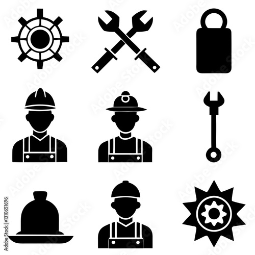 Labor Day, Linear icon set collection vector art illustration. International Labor Day