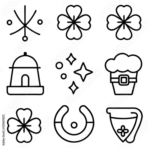 St. Patrick's Day, Linear icon set collection vector art illustrations