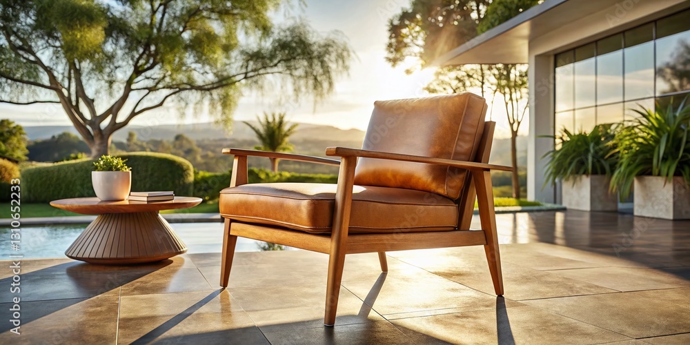 Fototapeta premium Mid-Century Modern Leather Armchair: Aerial Drone Photography