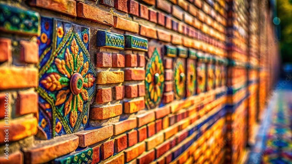 Fototapeta premium Miniature Architectural Wall Detail: Intricate Patterned Brickwork Texture