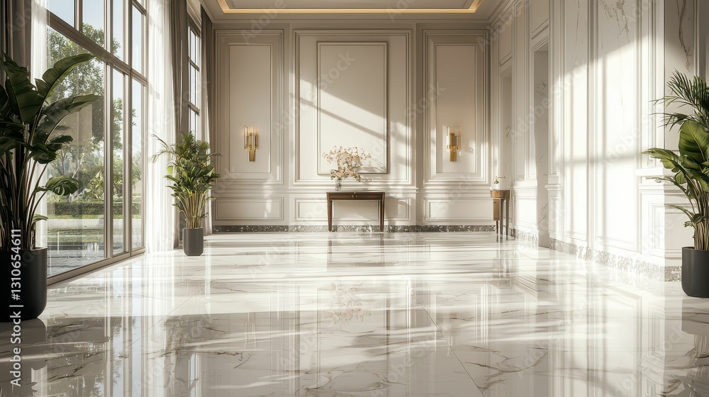Elegant Lobby with Bright Marble Flooring in Luxury Hotel Interior Elegant Lobby with Bright Marble Flooring in Luxury Hotel Interior