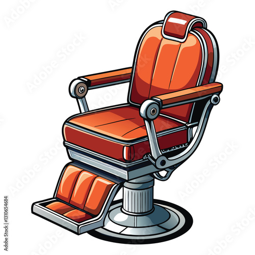 Render a striking image of a vintage barber chair, emphasizing bold, graphic lines and highly detailed chrome accents.  Show its luxurious texture.
