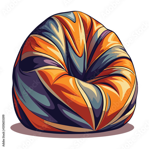 Render a realistic beanbag chair, emphasizing strong, bold outlining and clean lines; the 's' curve of the beanbag is prominently featured.