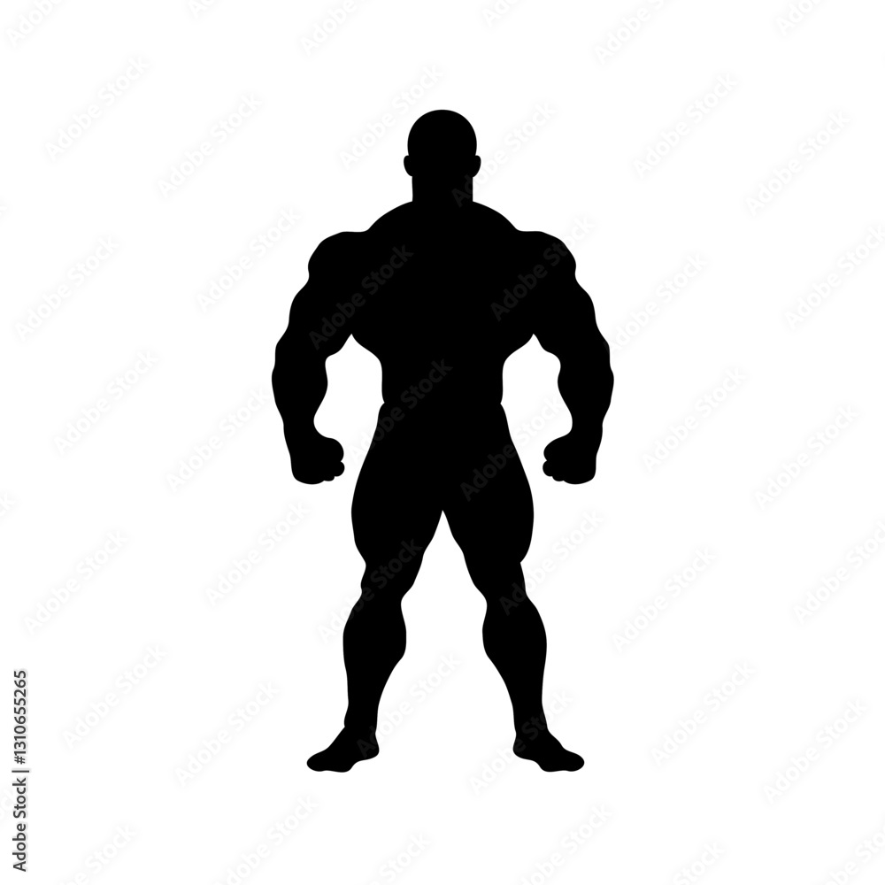 Muscular silhouette vector icon representing strength and fitness, copy space Muscular silhouette vector icon representing strength and fitness, copy space