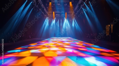 Vibrant Fashion Runway with Colorful Lighting and Bold Atmosphere photo