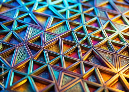 Miniature Metal Geometric Pattern, Abstract Metallic Texture, Tilt-Shift Photography