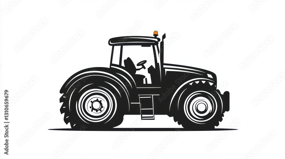Fototapeta premium Silhouette of a Tractor, Farm Equipment, Profile View, Agricultural Machinery, Vector Illustration, Print Design